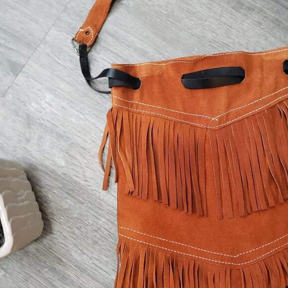 Vintage * Cognac Suede Fringe Purse * Tassels - Picture 3 of 6